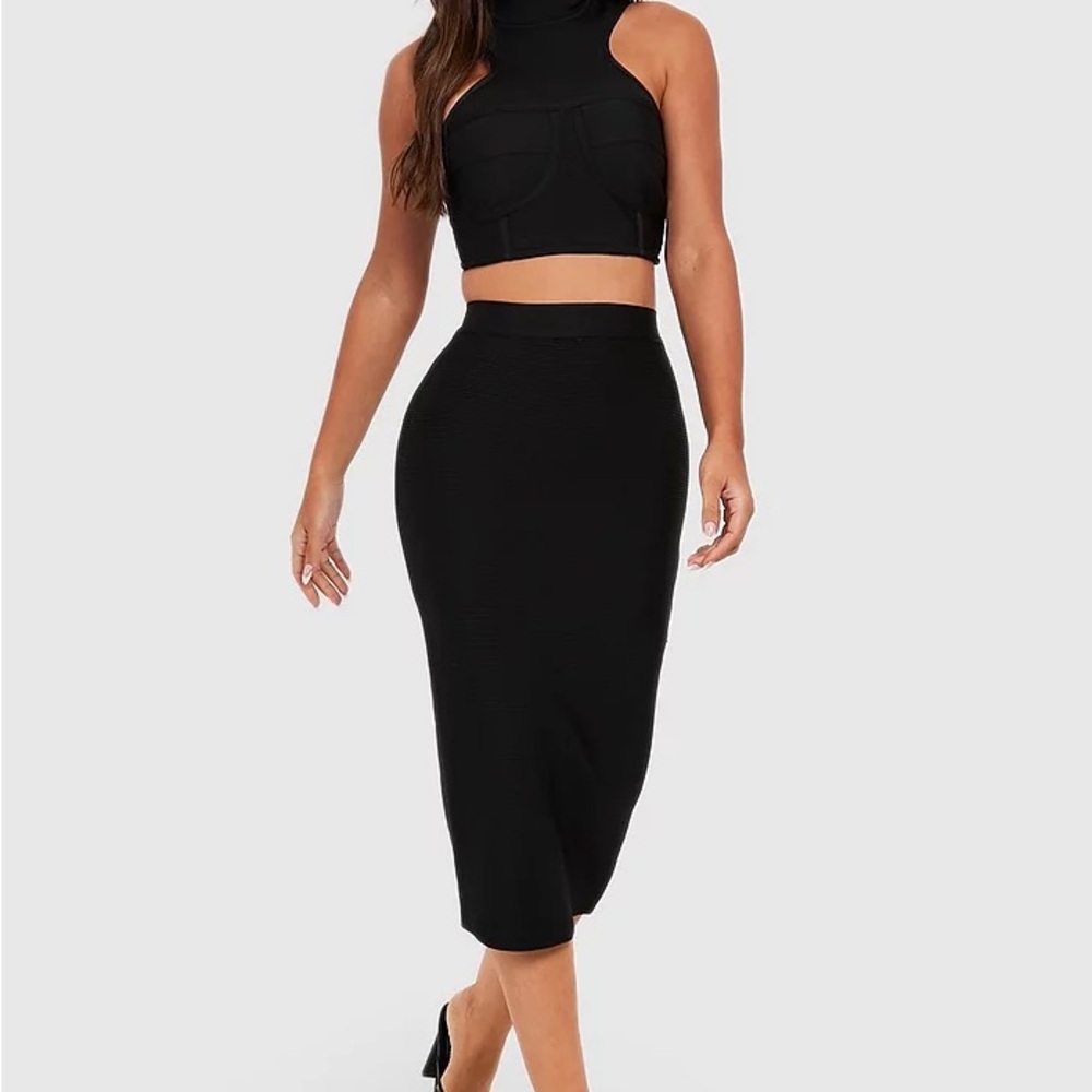 PrettyLittleThing Black Midi Skirt Set